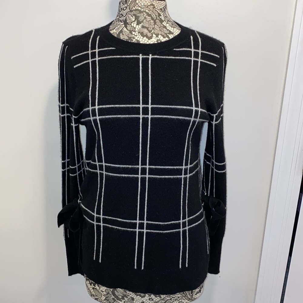 Halogen  100% Cashmere Sweater Large  Black White Window Pane RN#58665